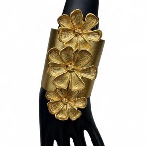 New Zara Brushed Gold Floral Wide Cuff Chunky Bracelet Statement Piece